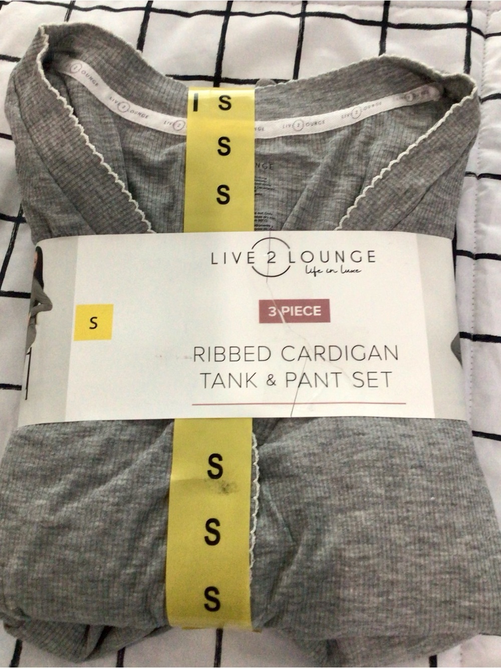 Angel Gray Ribbed 3-Piece Cardigan Tank & Pant Loungewear Set